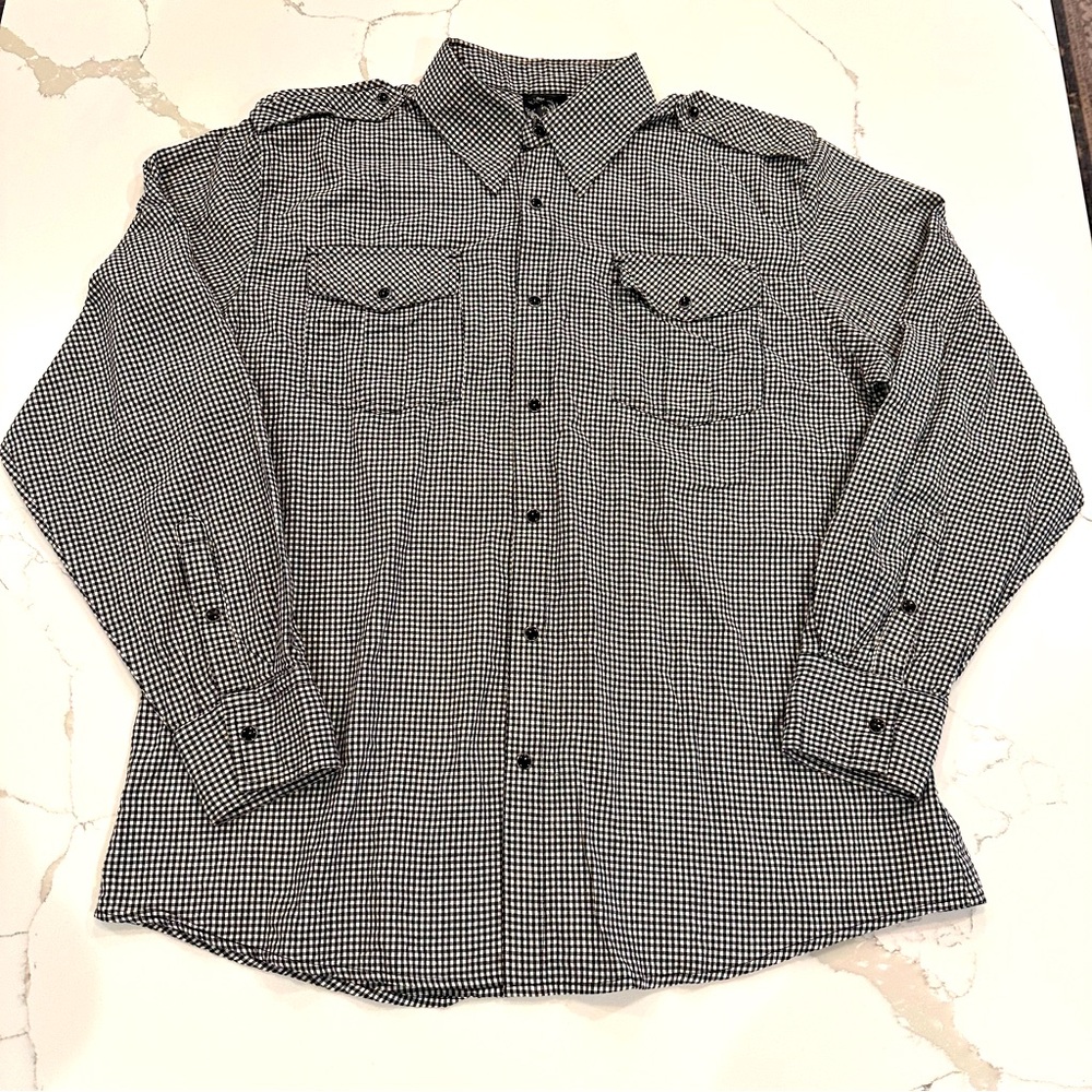 RAW BLUE Pearl Snap Button Down Shirt Mens Size XL Black Buffalo Check Western